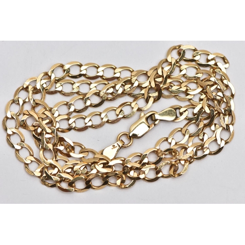 39 - A 9CT YELLOW GOLD CURB LINK CHAIN, designed as a flat curb link chain with lobster clasp, import mar... 