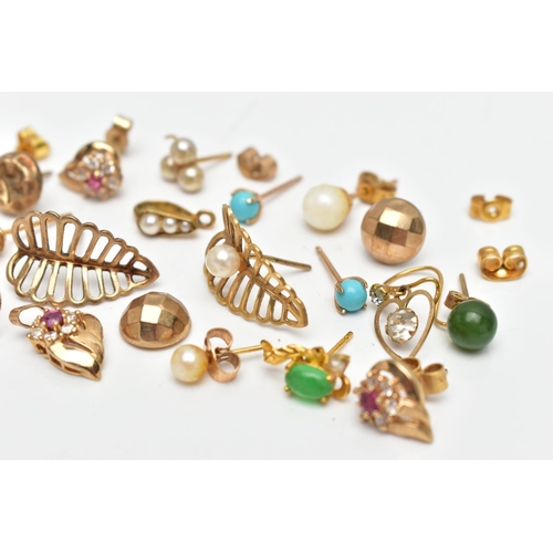 48 - AN ASSORTMENT OF 9CT GOLD AND YELLOW METAL JEWELLERY, to include a yellow gold pendant set with colo... 