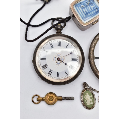 56 - TWO OPEN FACE POCKET WATCHES AND SILVER AND WHITE METAL JEWELLERY, the first pocket watch an open fa... 