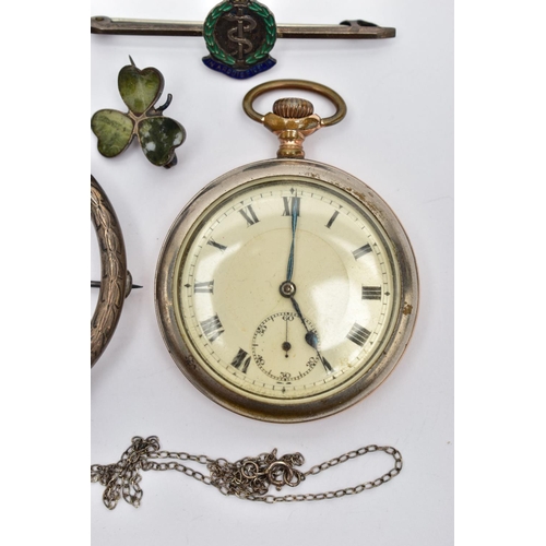 56 - TWO OPEN FACE POCKET WATCHES AND SILVER AND WHITE METAL JEWELLERY, the first pocket watch an open fa... 