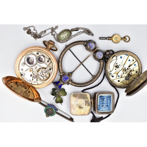 56 - TWO OPEN FACE POCKET WATCHES AND SILVER AND WHITE METAL JEWELLERY, the first pocket watch an open fa... 