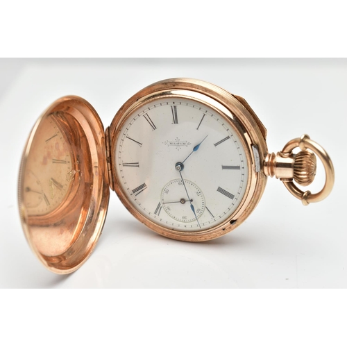 6 - AN EARLY 20TH CENTURY 18CT GOLD ELGIN POCKET WATCH, keyless wind, outer case with engraved scene to ... 