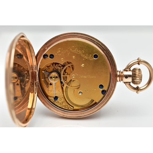 6 - AN EARLY 20TH CENTURY 18CT GOLD ELGIN POCKET WATCH, keyless wind, outer case with engraved scene to ... 