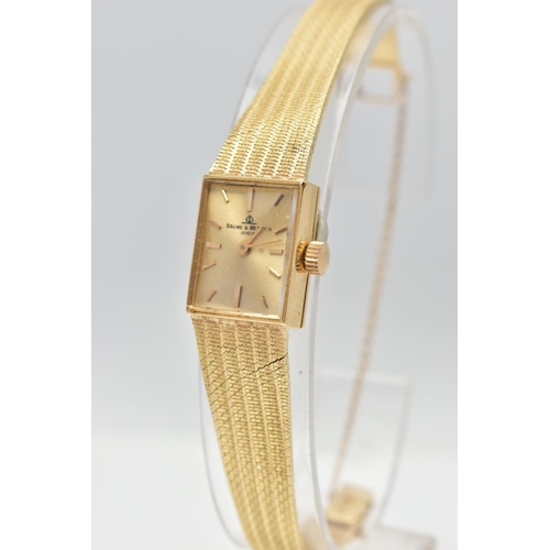 61 - A 'BAUME & MERCIER' WRISTWATCH, hand wound movement, rectangular dial signed 'Baume & Mercier' Genev... 