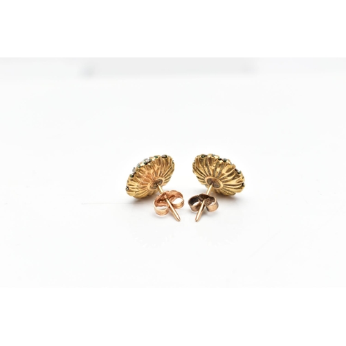 76 - A PAIR OF YELLOW METAL PASTE CLUSTER EARRINGS, the circular cut central paste claw set with similar ... 