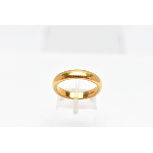 85 - A 22CT GOLD BAND RING, a plain polished yellow gold courted band ring, approximate dimensions width ... 