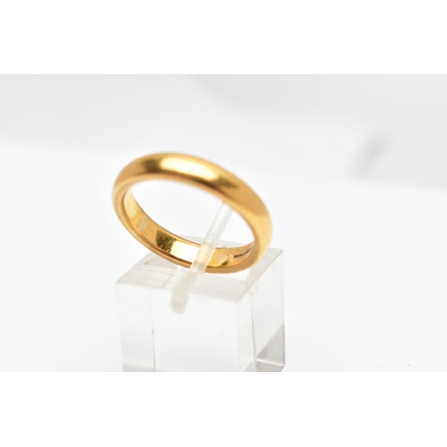 85 - A 22CT GOLD BAND RING, a plain polished yellow gold courted band ring, approximate dimensions width ... 