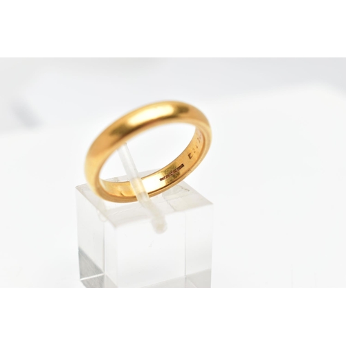 85 - A 22CT GOLD BAND RING, a plain polished yellow gold courted band ring, approximate dimensions width ... 