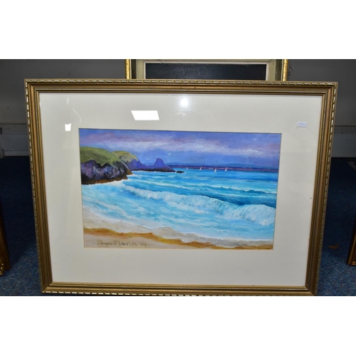 297 - MODERN PAINTINGS AND A PRINT, comprising a coastal landscape signed Rhys B Davies '04, approximate s... 