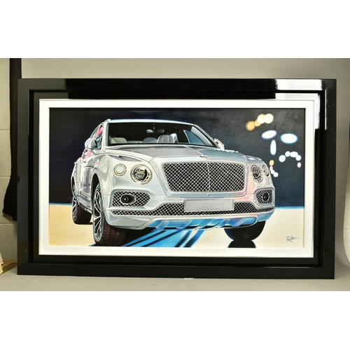 321 - ROZ WILSON (BRITISH 1960) 'BENTLEY CONTINENTAL GT', a dynamic view of the executive saloon, signed b... 