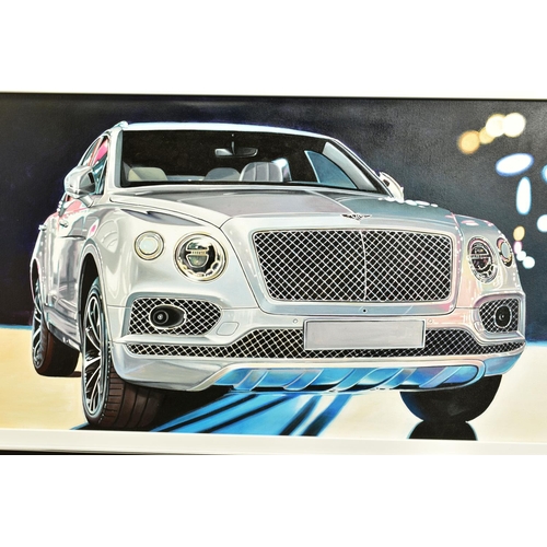 321 - ROZ WILSON (BRITISH 1960) 'BENTLEY CONTINENTAL GT', a dynamic view of the executive saloon, signed b... 