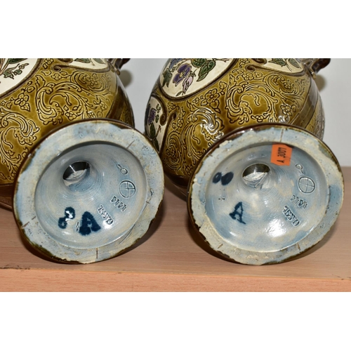 331 - A PAIR OF LATE NINETEENTH CENTURY AUSTRIAN MAJOLICA VASES BY GERBING & STEPHAN, the twin handled vas... 