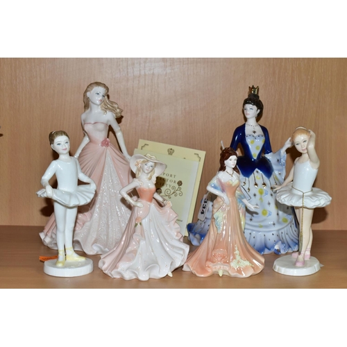 334 - SIX COALPORT AND ROYAL DOULTON FIGURINES, comprising Coalport: Millenium Princess with certificate, ... 