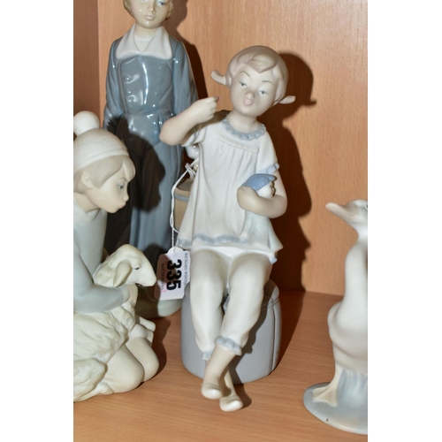 335 - THREE LLADRO FIGURINES AND A LLADRO DUCK FIGURE, comprising Boy with Pails 4811, issued in 1972, ret... 