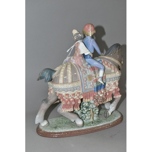 337 - A LLADRO 'VALENCIAN CHILDREN' FIGURE GROUP, number 1489, depicting two children riding a horse, scul... 