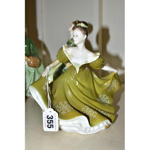 355 - SIX ROYAL DOULTON AND COALPORT FIGURINES, comprising Royal Doulton: Buttercup HN2309, Lynne HN2329 (... 