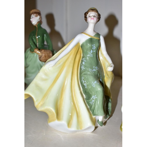 355 - SIX ROYAL DOULTON AND COALPORT FIGURINES, comprising Royal Doulton: Buttercup HN2309, Lynne HN2329 (... 