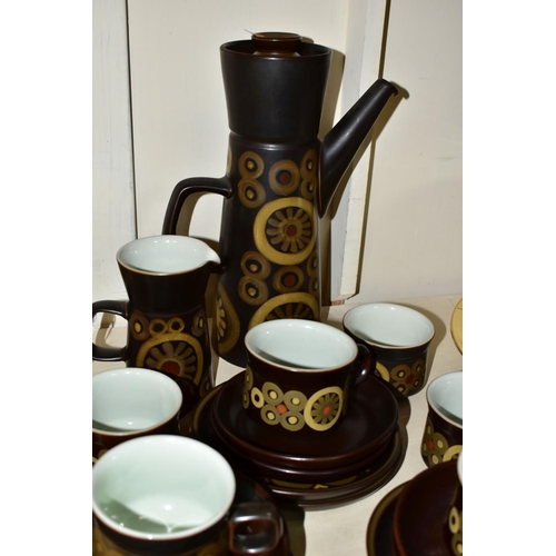 358 - A TWENTY ONE PIECE DENBY ARABESQUE COFFEE SET, Denby Arabesque comprising a coffee pot, a milk jug, ... 