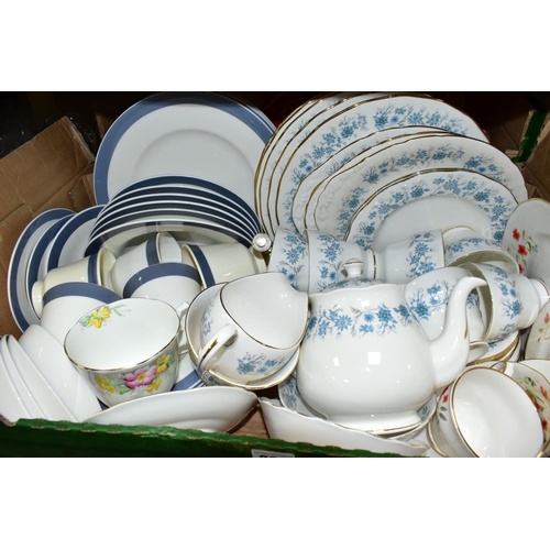 383 - FOUR BOXES OF CERAMICS AND GLASSWARE, including Wedgwood 'Hathaway Rose' pattern tea and giftware, a... 