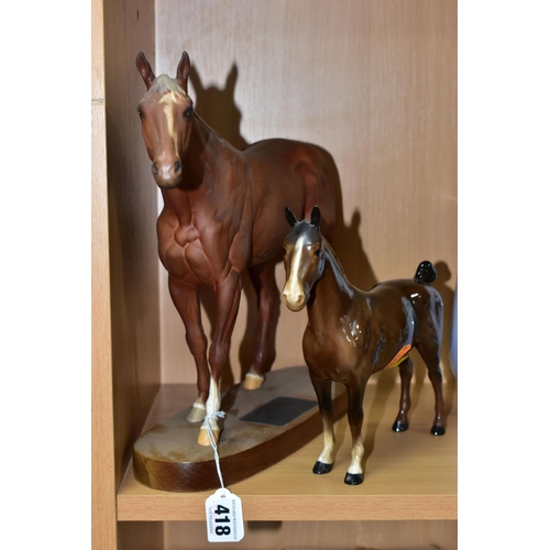 418 - TWO BESWICK HORSE FIGURES, comprising Grundy no 2558 from the Connoisseur Horses collection, on a wo... 