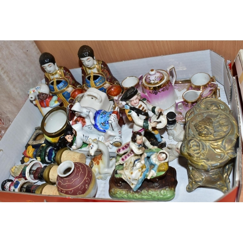 419 - TWO BOXES AND LOOSE CERAMICS AND SUNDRY ITEMS, to include a Royal Worcester gilded teacup, the inter... 