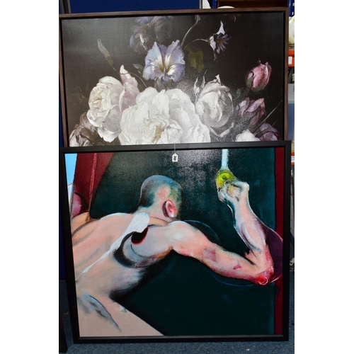 300 - TWO MODERN DECORATIVE CANVAS PRINTS, comprising a detail from Francis Bacon's 'Man Turning on the Li... 