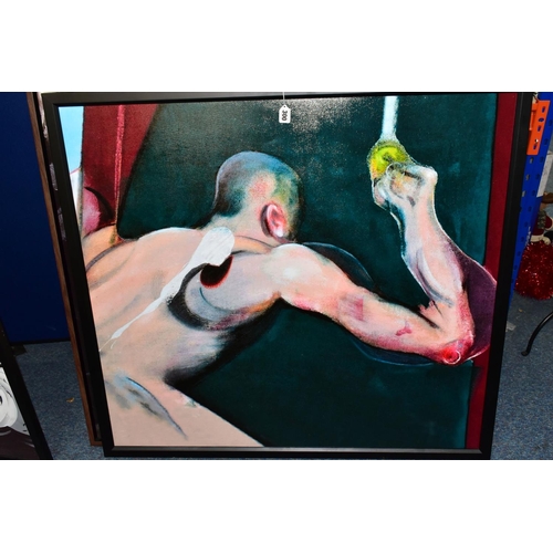 300 - TWO MODERN DECORATIVE CANVAS PRINTS, comprising a detail from Francis Bacon's 'Man Turning on the Li... 