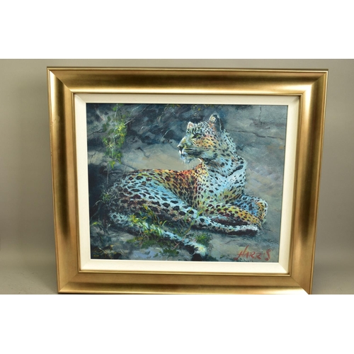 310 - ROLF HARRIS (AUSTRALIA 1930) 'LEOPARD RECLINING AT DUSK' a signed limited edition print on canvas, 8... 