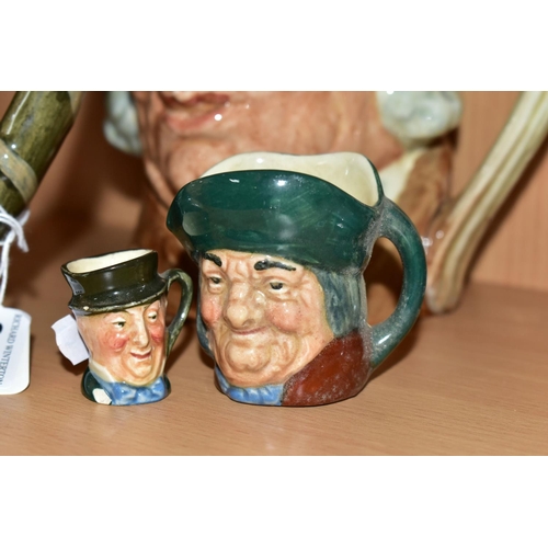 341 - FOUR ROYAL DOULTON CHARACTER JUGS, comprising a large musical Tony Weller character jug playing 'Com... 