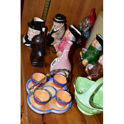 353 - A GROUP OF CHARACTER, TOBY JUGS AND OTHER CERAMICS, ETC, including a pink Wedgwood jasperware bud va... 