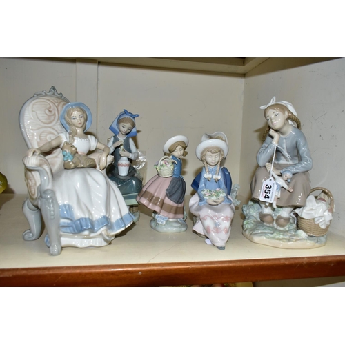 354 - FIVE LLADRO FIGURES, comprising Girl with Doll No1211, designed by Antonio Ballester 1972, retired 1... 