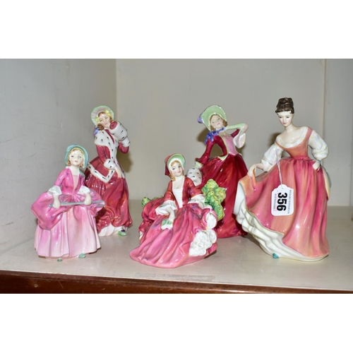 356 - FIVE ROYAL DOULTON FIGURINES, comprising Fair Lady HN2835, Lydia HN1908, Autumn Breezes HN1934, Chri... 