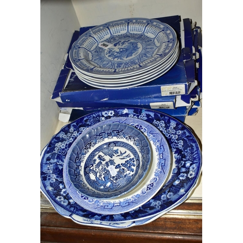 365 - A SMALL COLLECTION OF BLUE AND WHITE CERAMICS, to include six Spode calendar plates for the years 20... 