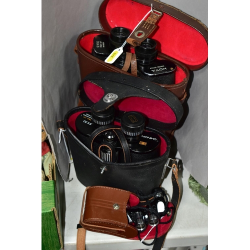 370 - THREE PAIRS OF BINOCULARS, comprising a small pocket sized pair of A.O.G binoculars Jupiter Jr. 6x15... 