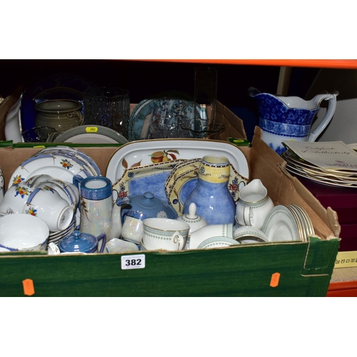 382 - TWO BOXES AND LOOSE CERAMICS AND GLASSWARE, including a boxed set of four Royal Worcester for Past T... 