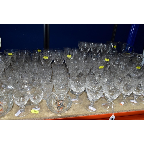 391 - A QUANTITY OF ASSORTED CUT GLASS DRINKING GLASSES, JUGS, GRAPEFRUIT DISHES, ETC, including pickle ja... 