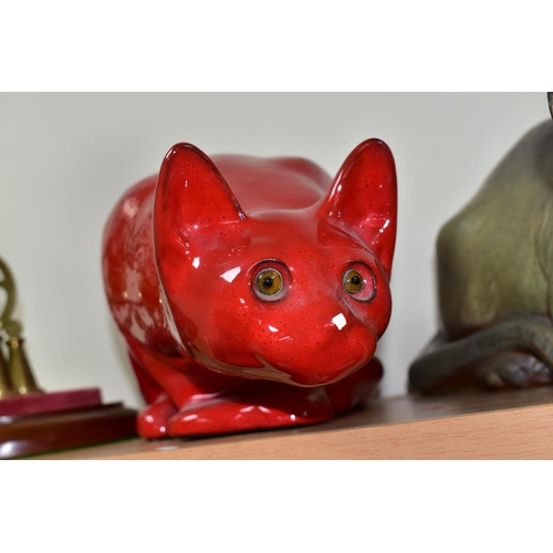 412 - A LARGE LLADRO GRES CAT AND TWO OTHER CAT FIGURES, comprising Lladro Cat no 2001, a recumbent, alert... 