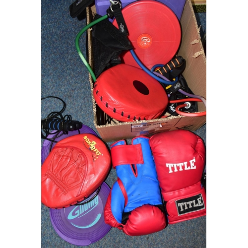 427 - BOXING GLOVES & ACCESSORIES to include on pair of  'Title' gloves, one pair of sparring gloves, a sk... 