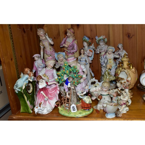 432 - A COLLECTION OF FIGURINES AND A ROYAL WORCESTER VASE, many pieces repaired or requiring restoration,... 