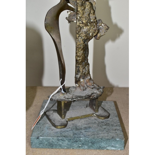 434 - A PAIR OF SPELTER  SCULPTURES TOGETHER WITH A MODERN BRASS SCULPTURE, the cast  'Marly Horses' sculp... 