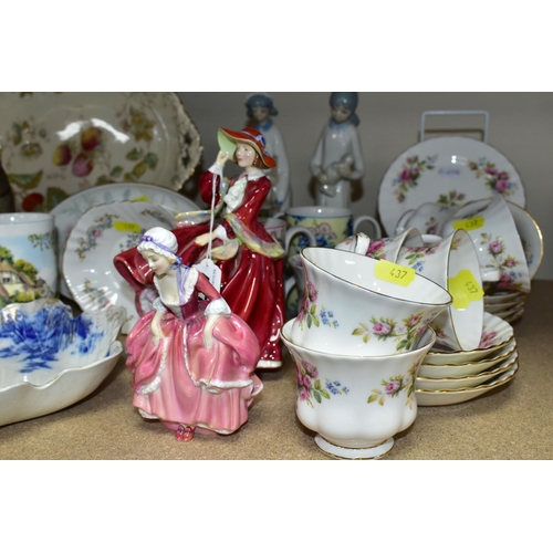 437 - A GROUP OF CERAMICS AND A ROYAL ALBERT 'MOSS ROSE' PATTERN PART TEA SET, comprising seven tea plates... 