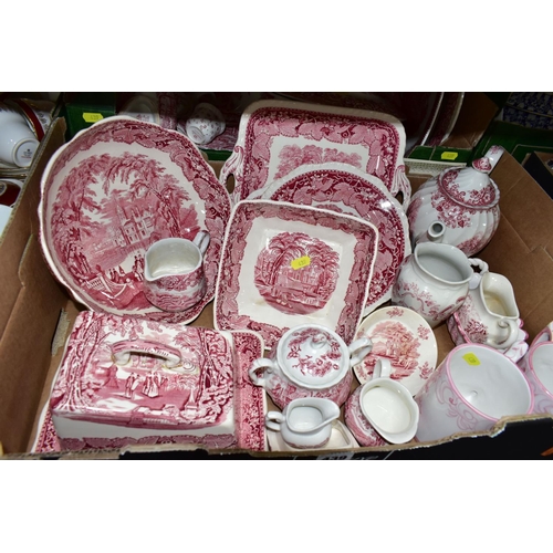 439 - THREE BOXES OF DINNERWARE, to include a Duchess 'Winchester' (red) teapot, four cups, six saucers, s... 