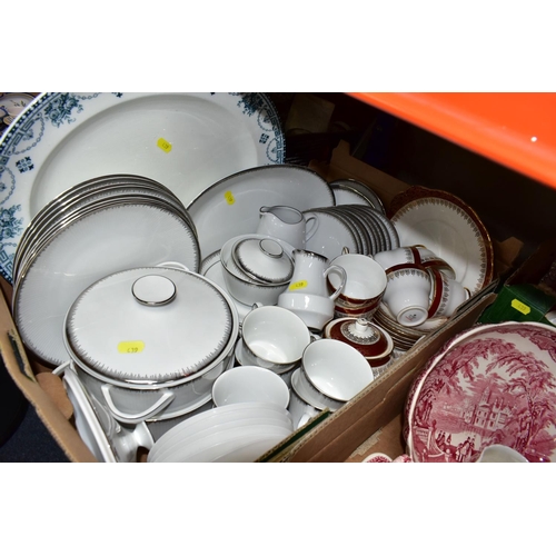 439 - THREE BOXES OF DINNERWARE, to include a Duchess 'Winchester' (red) teapot, four cups, six saucers, s... 