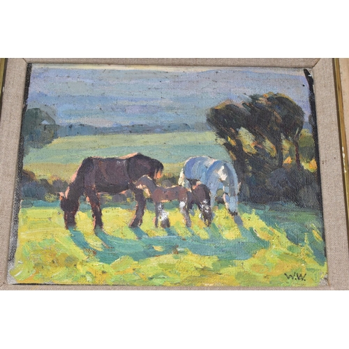 452 - WINIFRED WILSON (BRITISH 1882-1973) 'A STUDY OF HORSES', horses and foals in a landscape setting, in... 