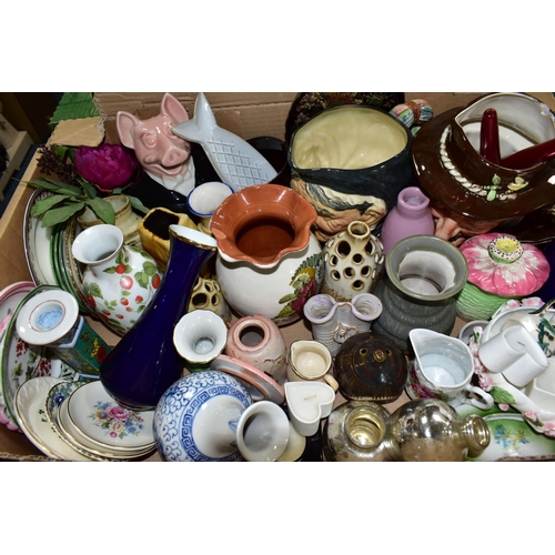 467 - THREE BOXES OF CERAMICS AND SUNDRY ITEMS, to include a 1920s/early 1930s fifteen piece Paragon coffe... 