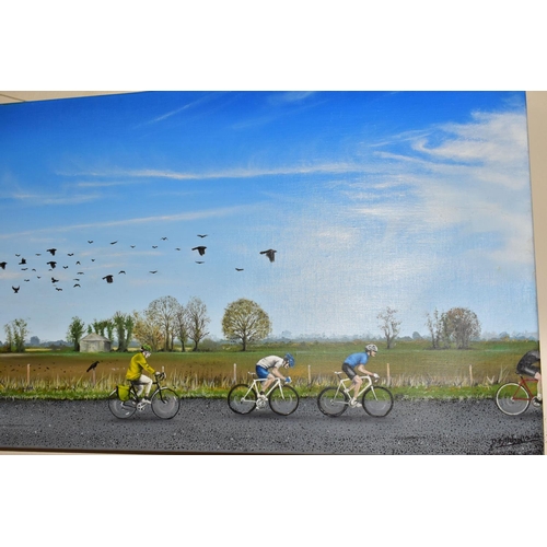 470 - D. MITCHELL (CONTEMPORARY) CYCLISTS RIDING ALONG A RURAL ROAD, signed and dated bottom right 2002, o... 