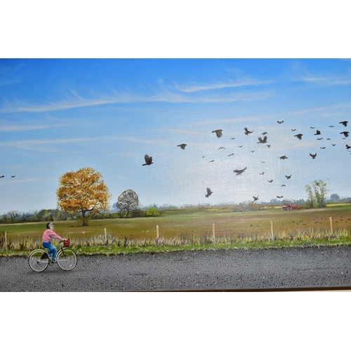 470 - D. MITCHELL (CONTEMPORARY) CYCLISTS RIDING ALONG A RURAL ROAD, signed and dated bottom right 2002, o... 