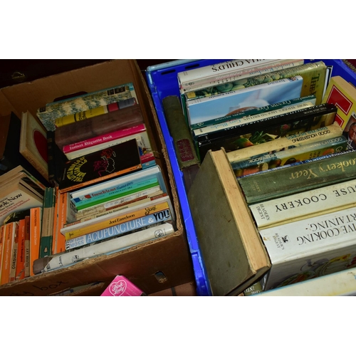 494 - BOOKS, five boxes containing approximately one hundred and fifty titles in hardback and paperback fo... 