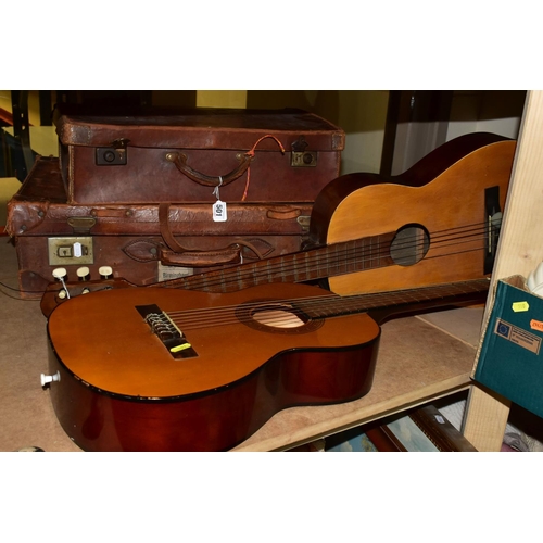 501 - TWO CLASSICAL GUITARS AND TWO BROWN LEATHER SUITCASES, comprising a Torre 'Chica' 4436  classical gu... 