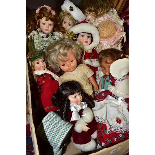 504 - ONE BOX OF COLLECTABLE DOLLS AND TWO OIL PAINTINGS, to include eight Leonardo Collectable dolls, Mar... 